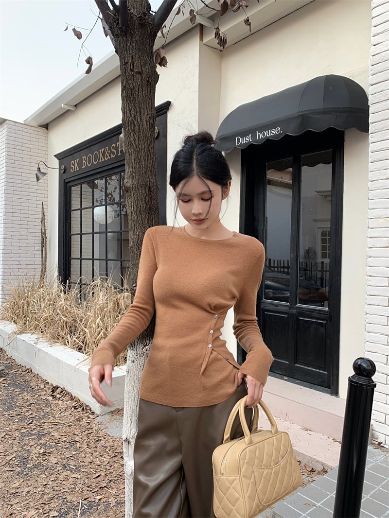 【tops】ボタンデザインニットトップス　M27950
