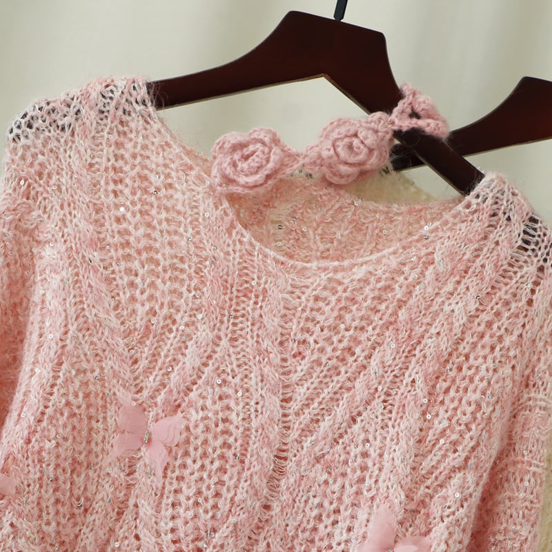 【tops】立体フラワーニットセーター　M28078
