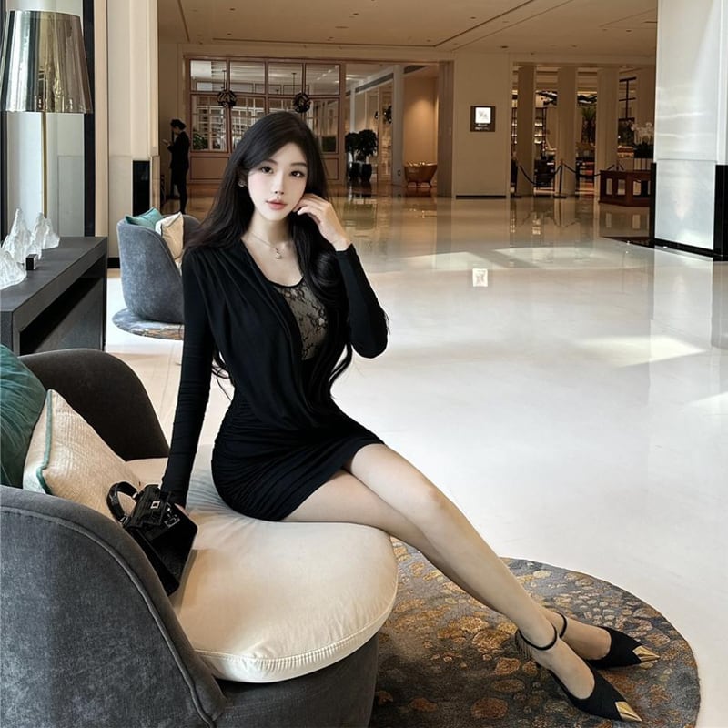 【dress】チュールドッキングワンピース Q7759