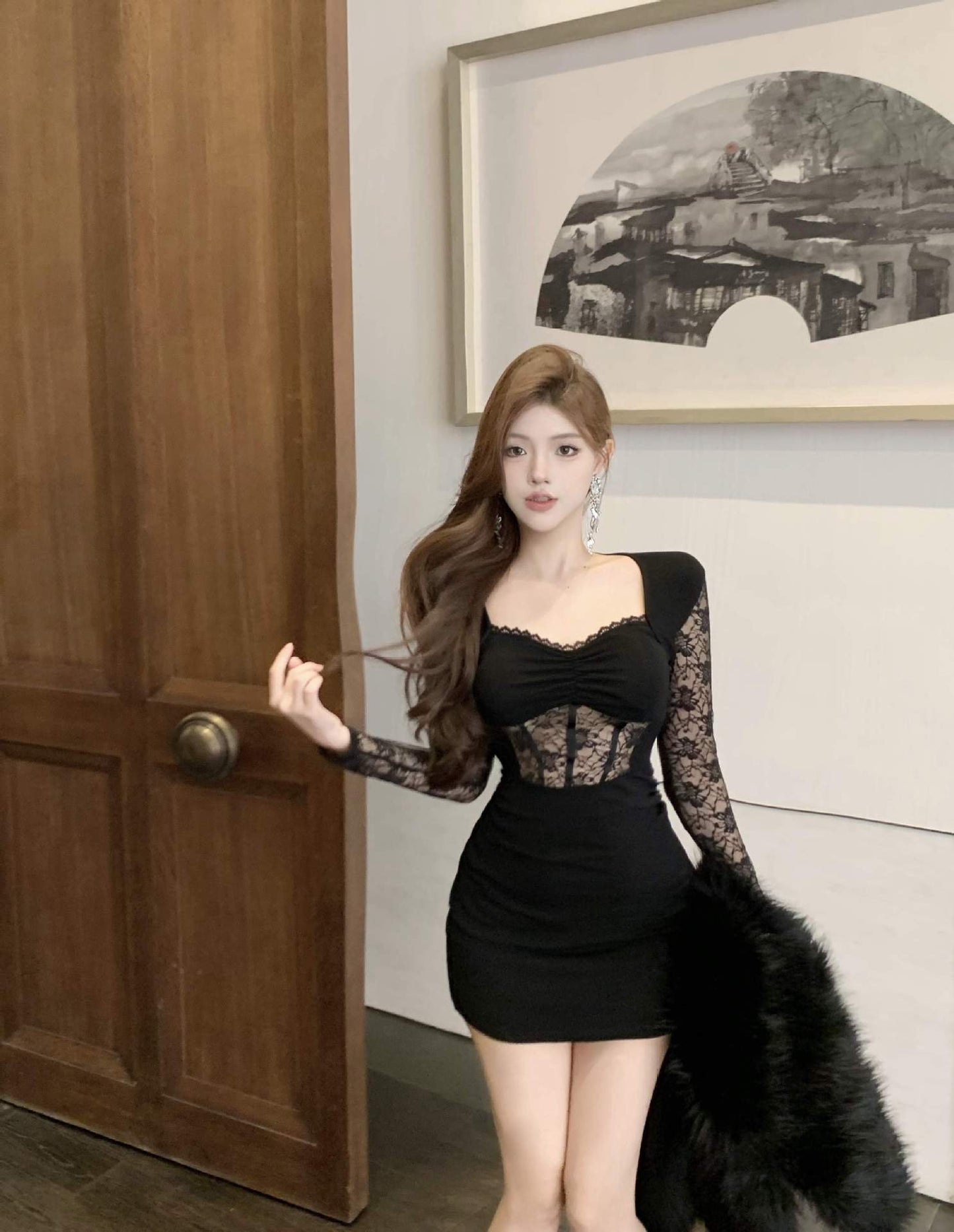 【dress】レース切り替えワンピース　M29606