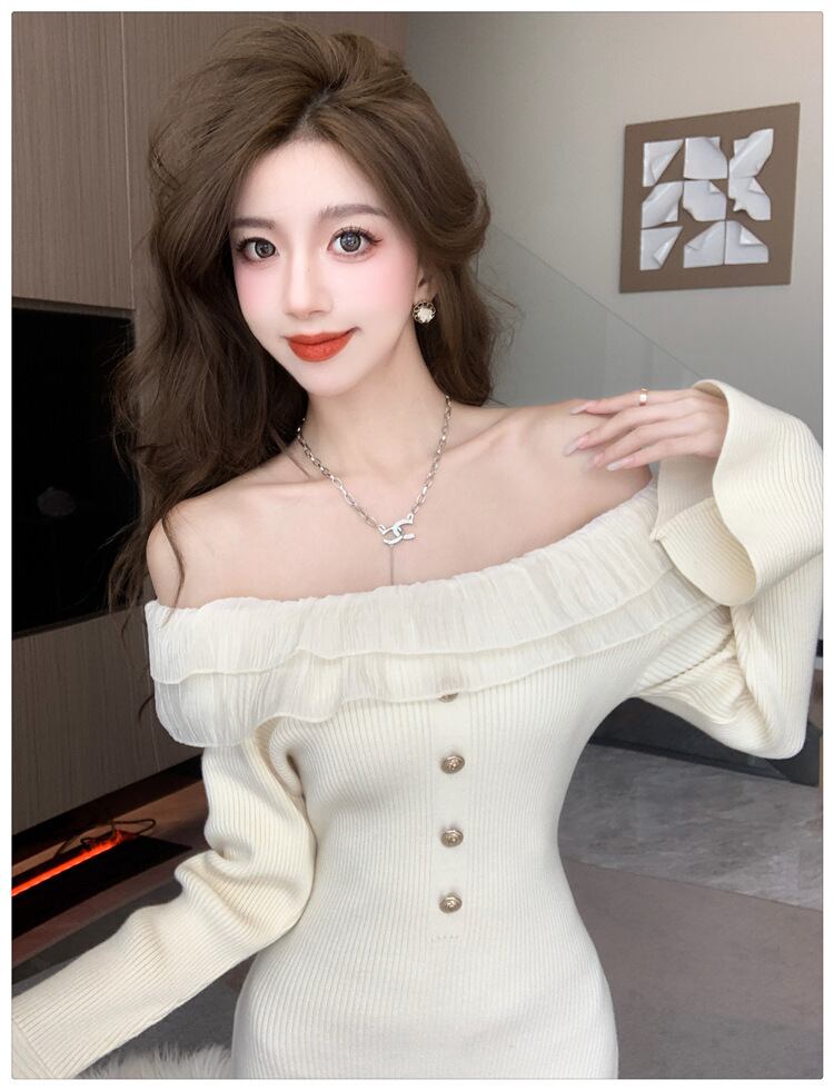 【dress】フリルニットワンピース　M18534