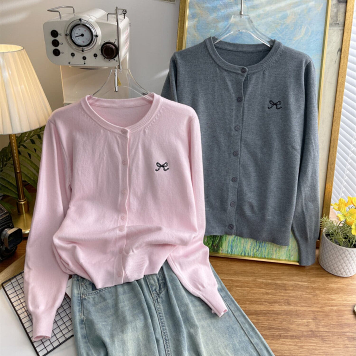【outer】リボン刺繍カーディガン     N2825