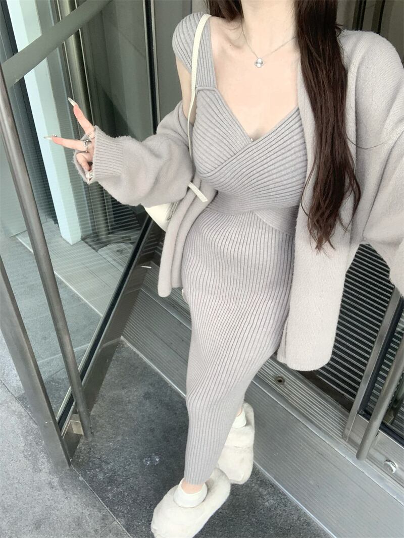 【set】ニットキャミワンピース×ニットカーデセット　M27856
