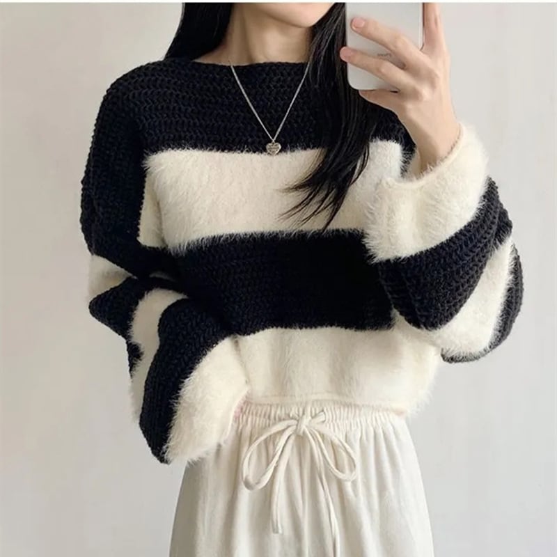 【tops】ボーダー柄ニットセーター　M26908