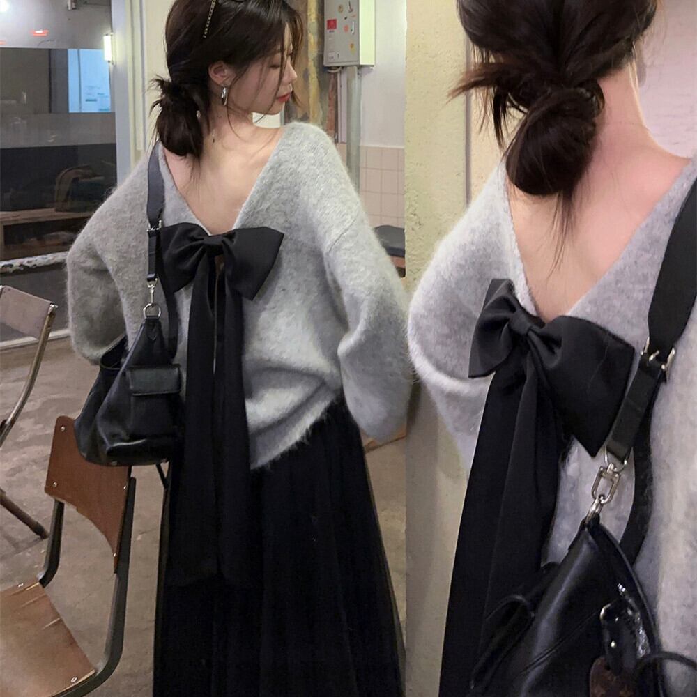 【tops】バックリボンニットトップス　N2775