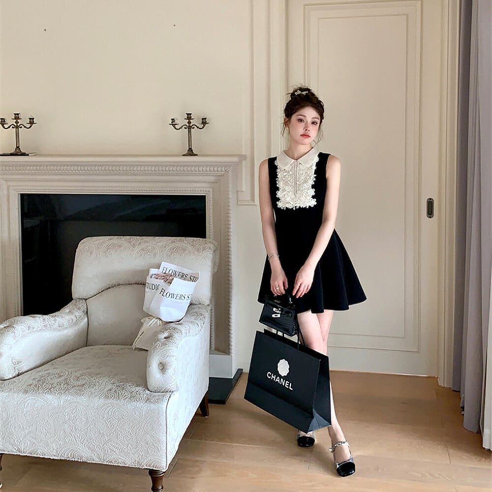 【dress】レースドッキングノースリーブミニワンピース　N2997