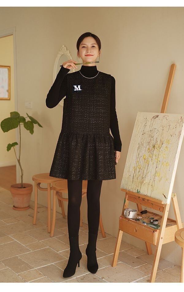 【dress】パールネックノースリーブツイートフレアワンピース　N2815