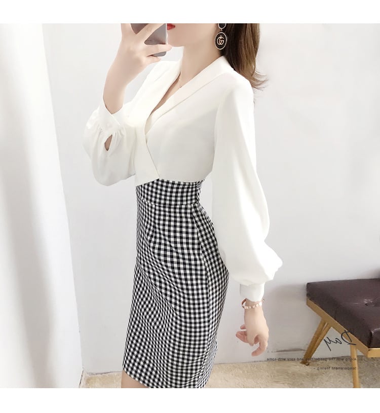 【dress】上品な質感!気質満点シンプルOL通勤切り替えタイトワンピース G2448