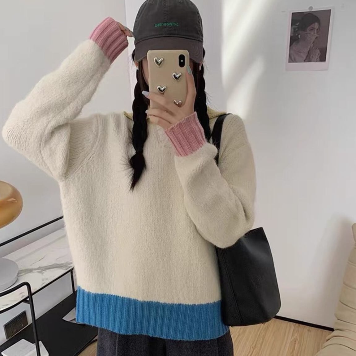【tops】配色ニットセーター　M27873