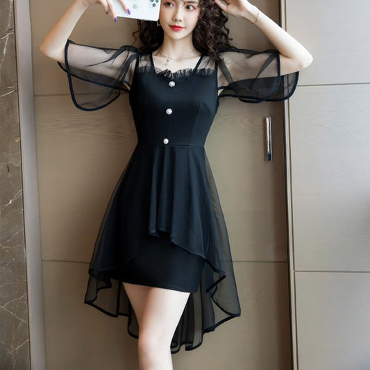 【dress】魅力的 気質満点 無地スクエアネック個性的なデザインセクシーワンピース