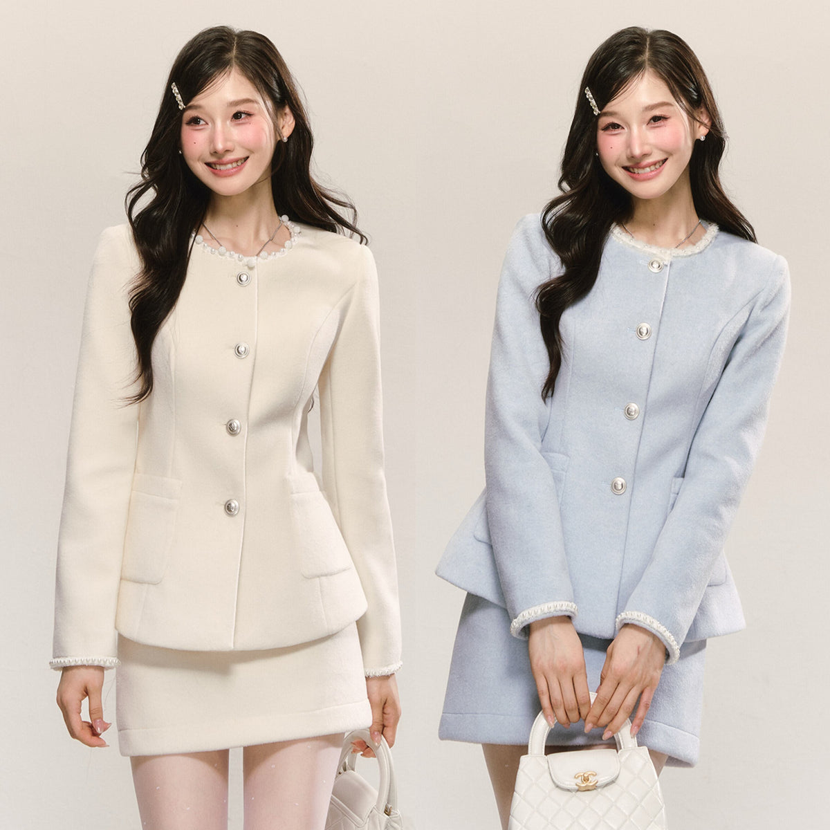 【set】パール付きジャケット×ミニスカートセット    N3474