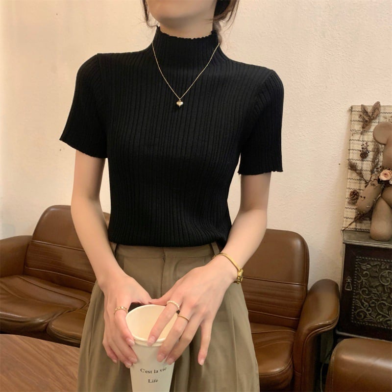 【tops】ハーフネックニットTシャツG21551