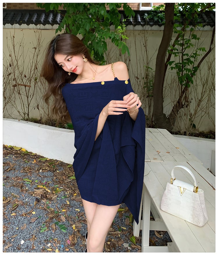 【set】ニットケープ×チェーンストラップワンピースセット　M27013