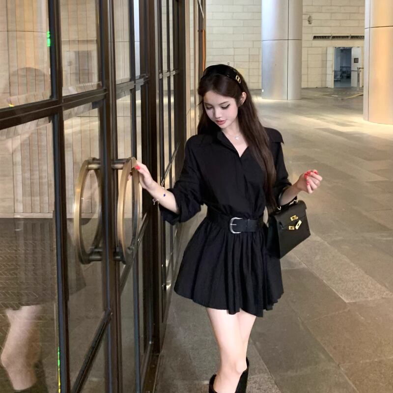 【dress】ベルト付きシャツワンピース Q7904
