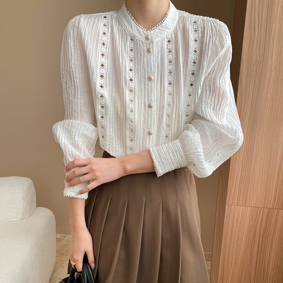【tops】カットワーク刺繍シャツブラウス　M29960