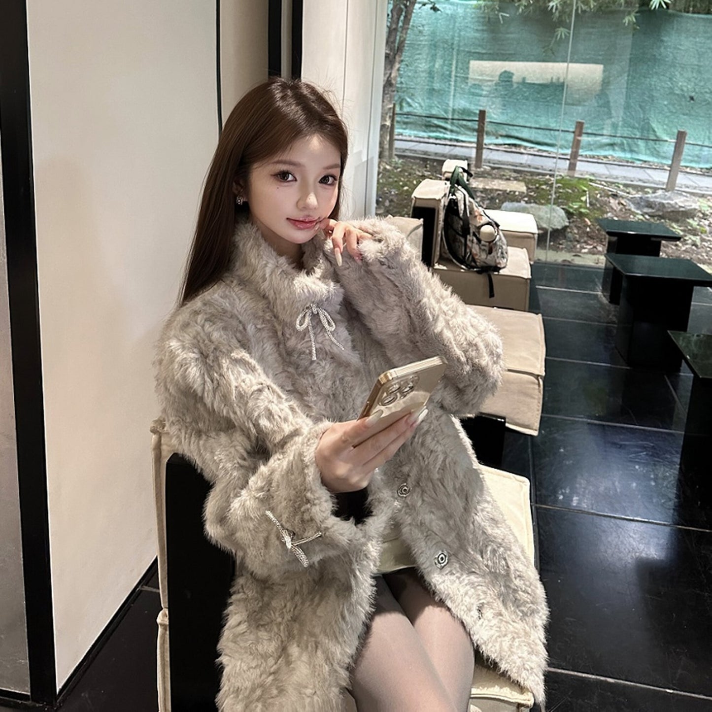 【outer】リボンボリュームファーコート N3457