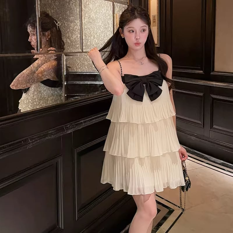 【dress】リボン付きティアードキャミワンピース Q8464