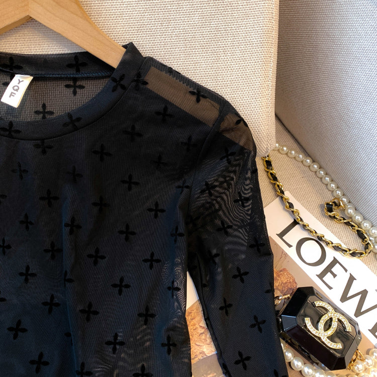 【tops】長袖透け感ＴシャツF8043