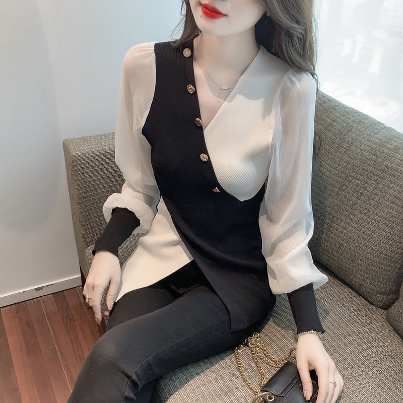 【tops】ドッキングニットトップス　M29381