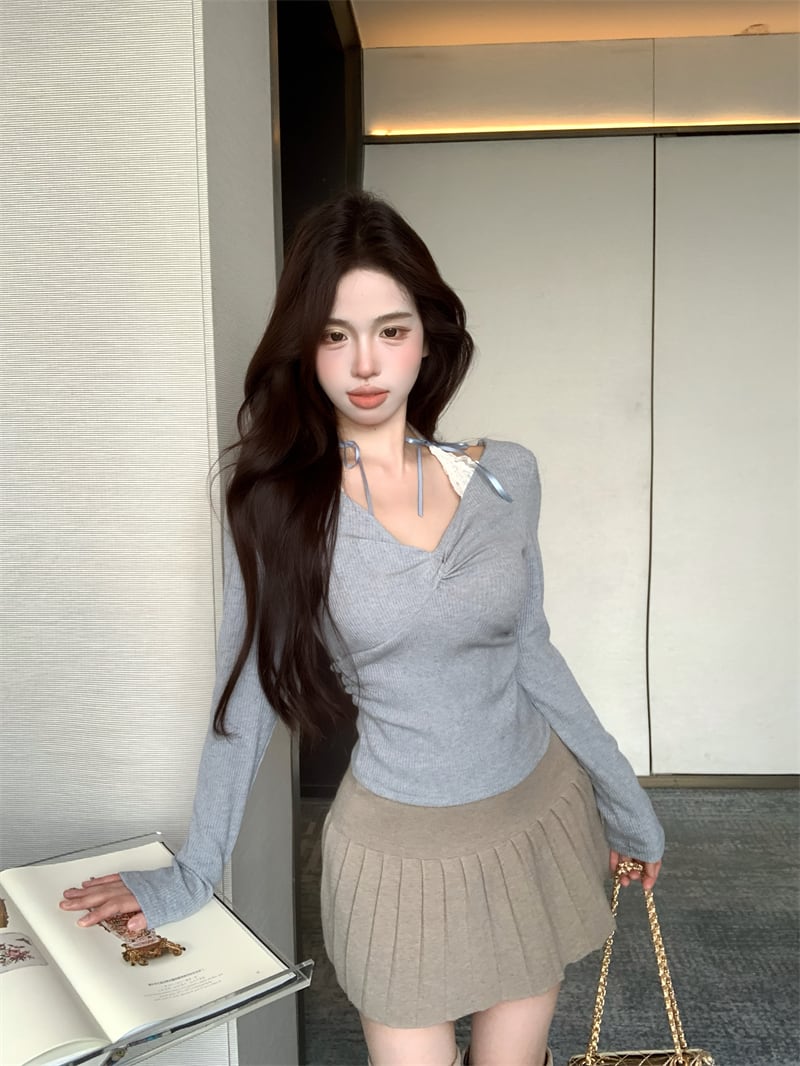 【tops】レース切り替えニットトップス　M29546