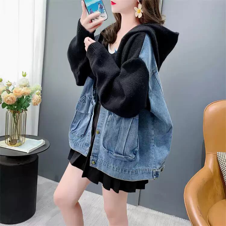 【outer】デニム切り替えニットカーデ　M27046