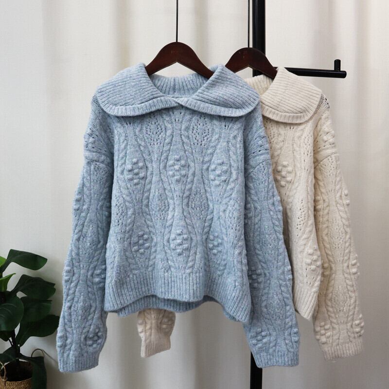 【tops】折り襟ニットセーター　M28582