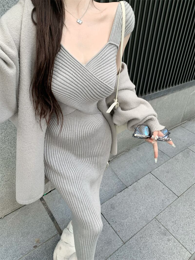 【set】ニットキャミワンピース×ニットカーデセット　M27856