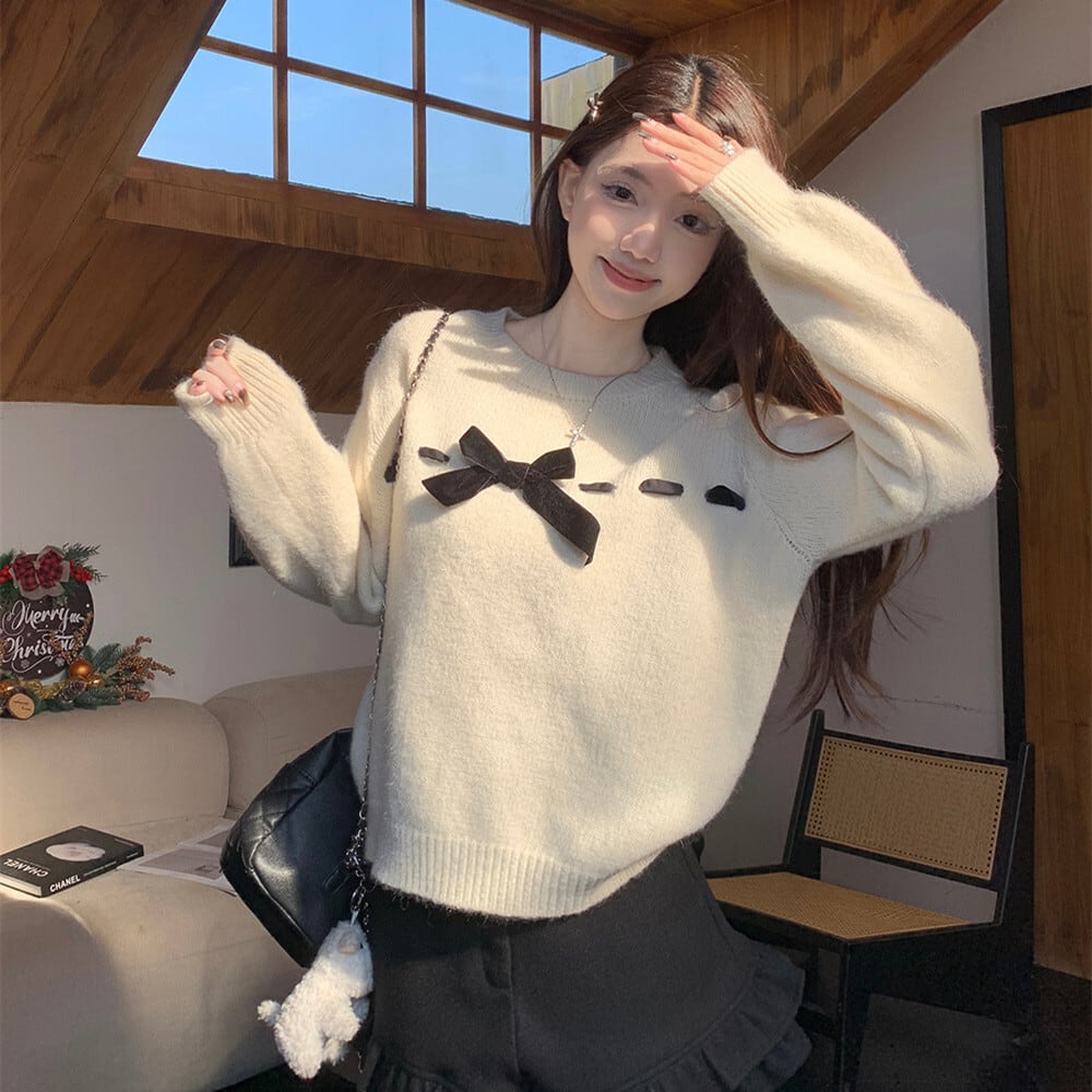 【tops】リボン付きニットセーター　M28635