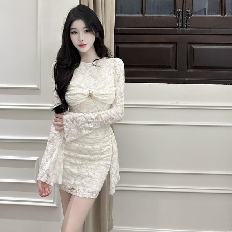 【dress】リボン付きレースワンピース Q7757