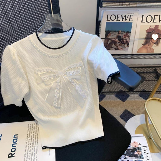 【tops】ボウタイ半袖ニットＴシャツF7311