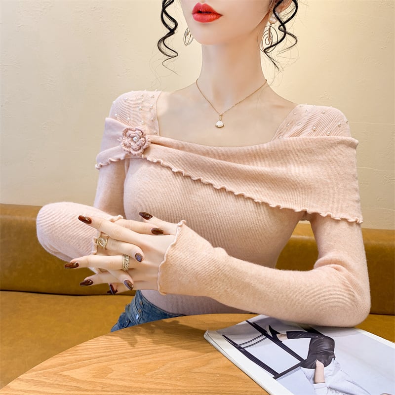 【tops】パール立体フラワーニットトップス　M28666