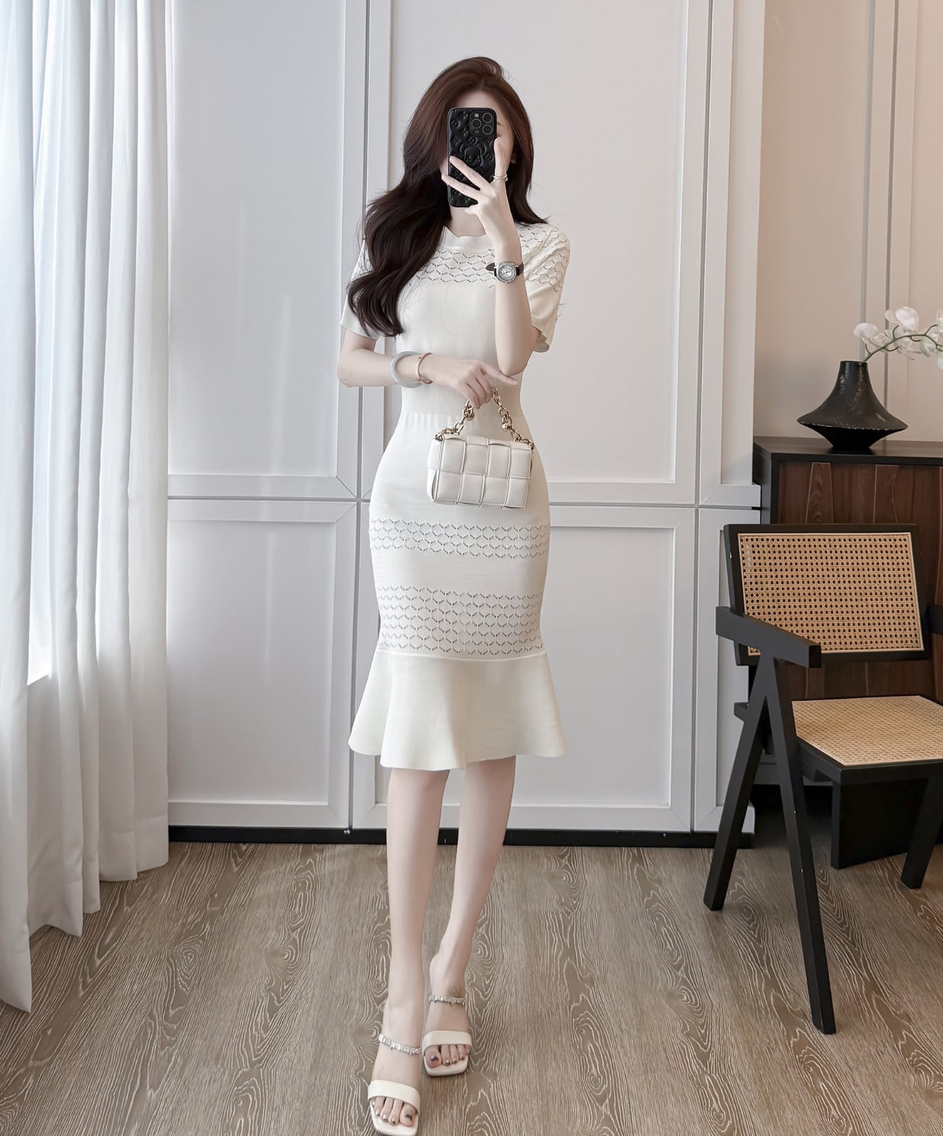 【dress】半袖ニットマーメイドワンピース Q8494