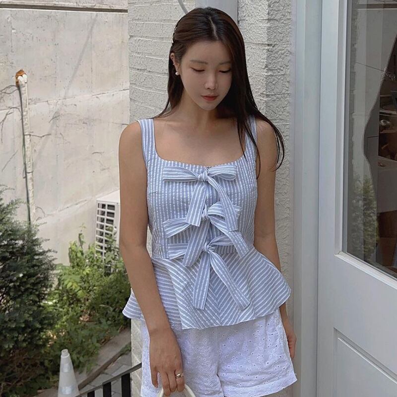 【tops】リボンストライプ柄キャミソールG20097