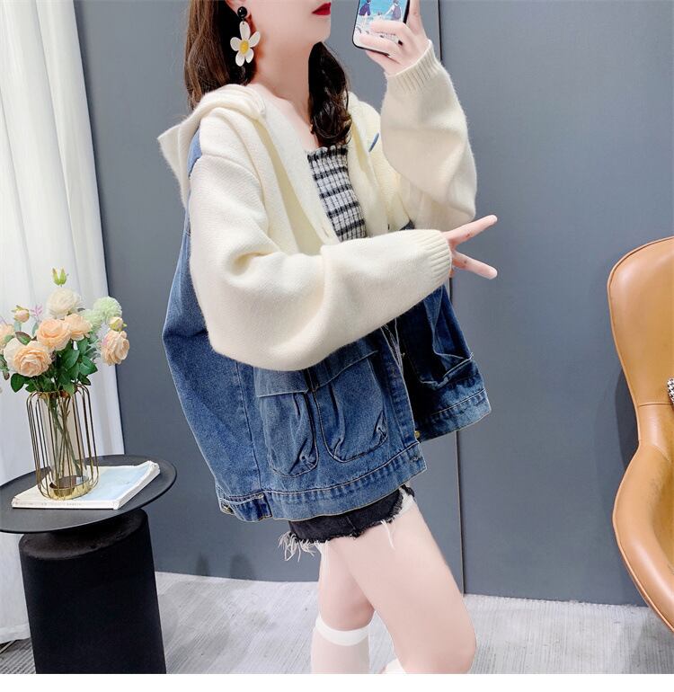 【outer】デニム切り替えニットカーデ　M27046