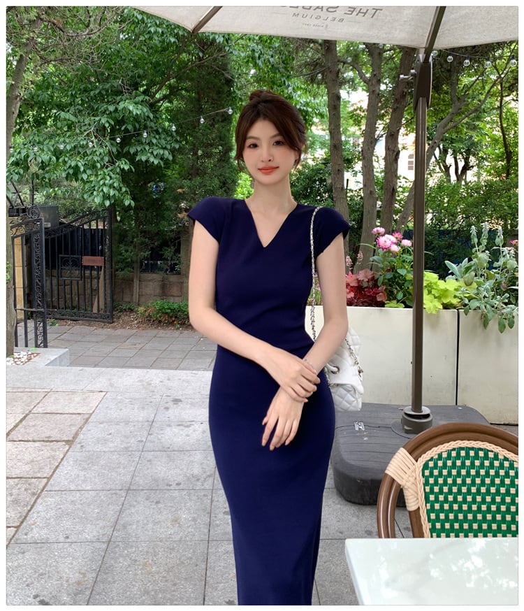 【dress】Vネックニットワンピース　M24482