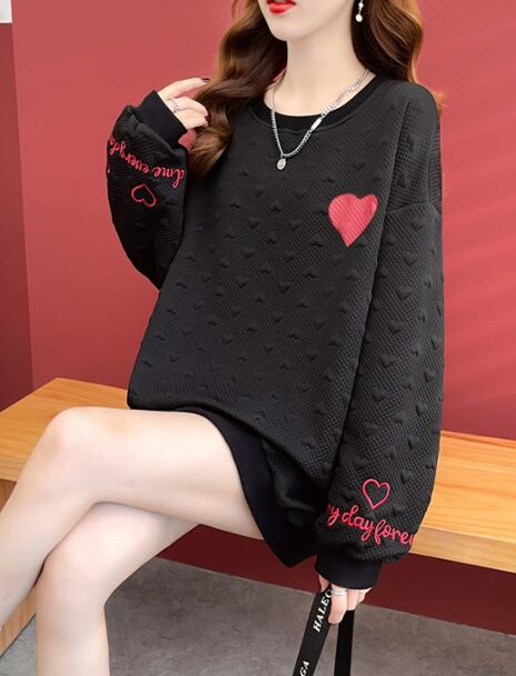 【tops】INS風ラウンドネック長袖ハート柄カジュアル薄手パーカーF3574