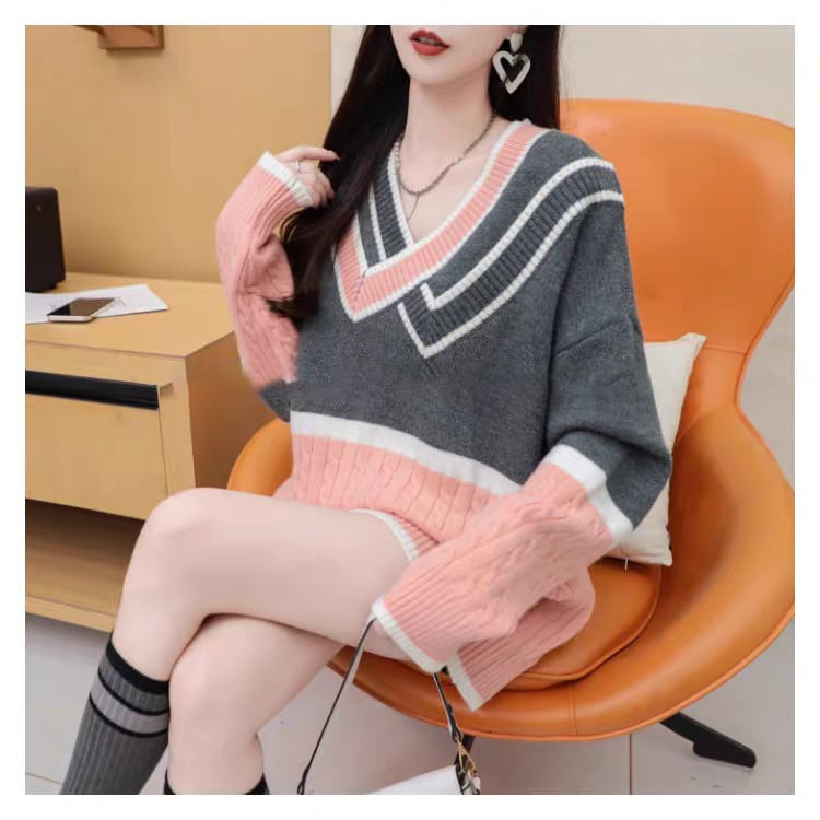 【tops】配色切り替えニットセーター　M29174