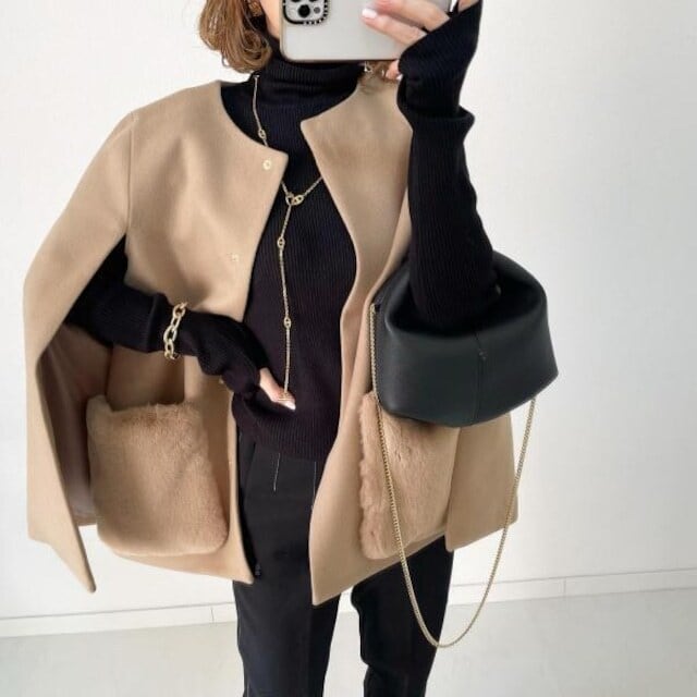 【outer】ポケット付きケープコートF6402