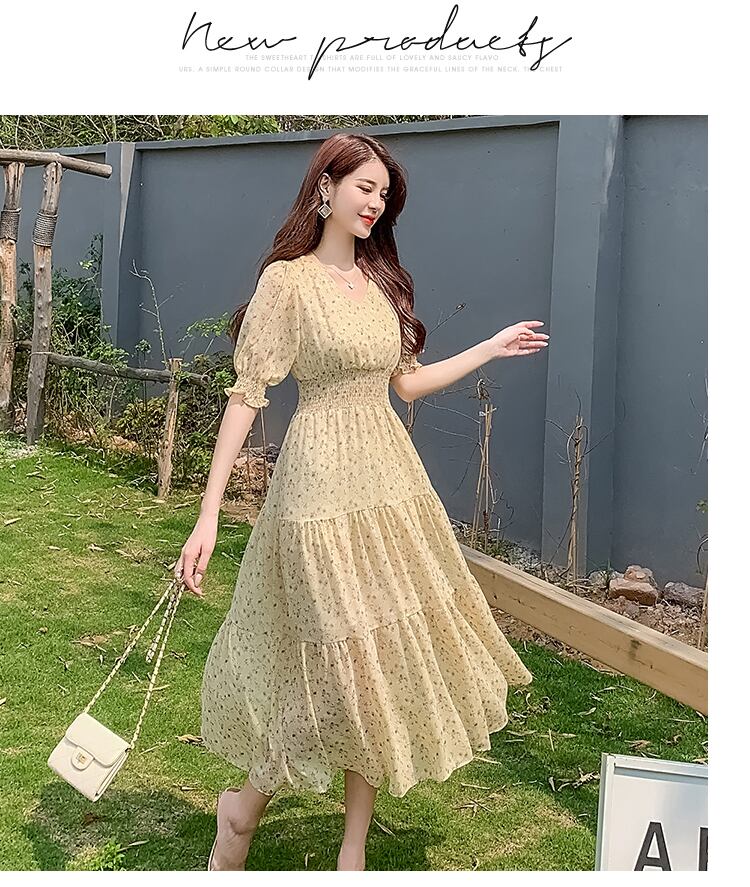 【dress】ファッションend清新！ウィートシフォン森ガール着痩せ花柄ワンピース