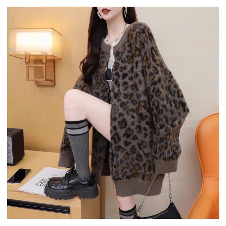 【outer】ヒョウ柄ニットカーデ　M27380
