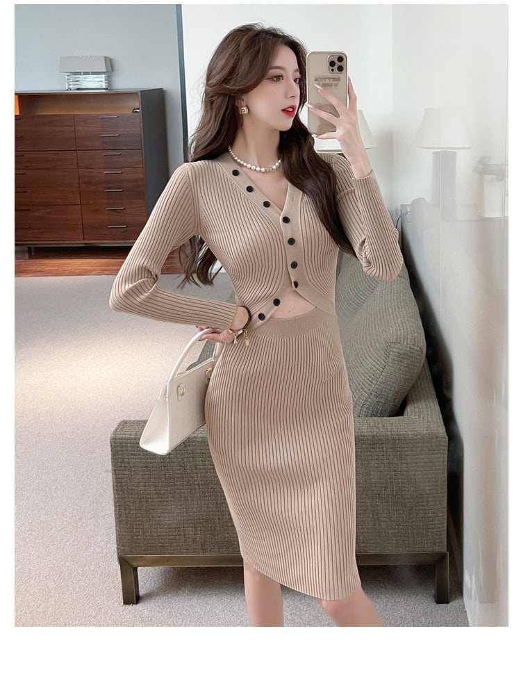 【dress】ボタンデザインニットワンピース　M26264