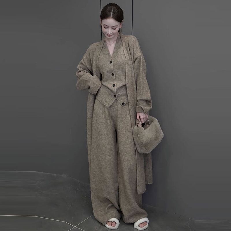 【set】ベスト×ニットカーデ×ワイドパンツ3点セット　M27267