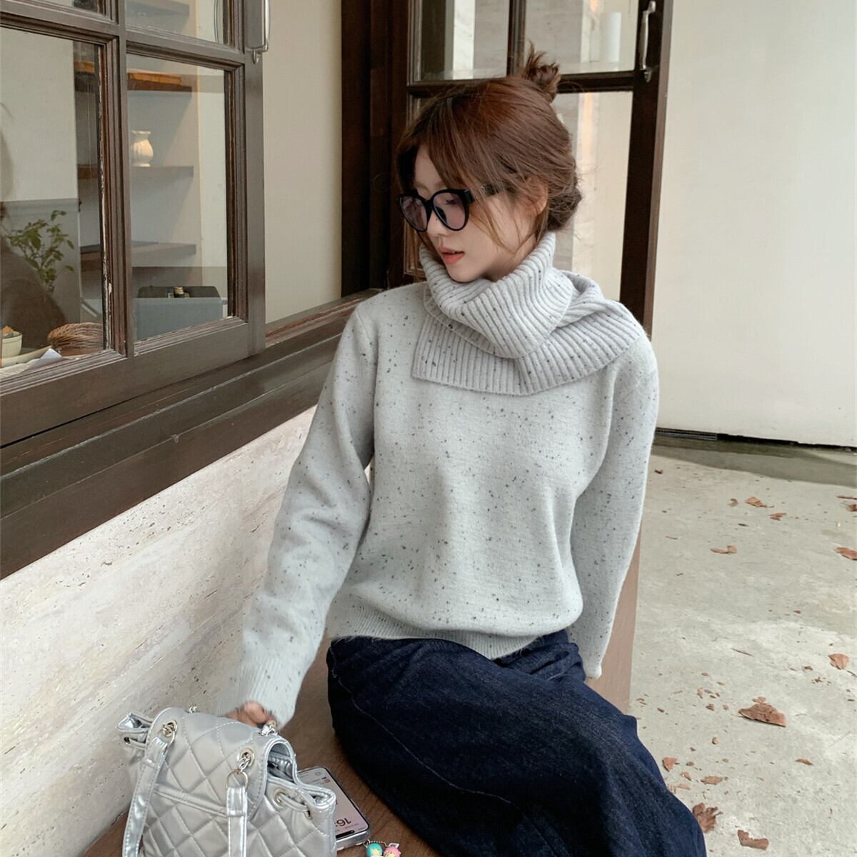 【tops】ニットセーターマフラー付き　M27672