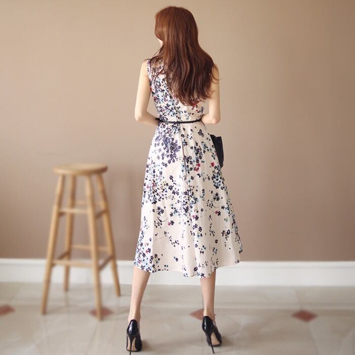 【dress】韓国風質感のいい 気質満点プリント着痩せワンピース