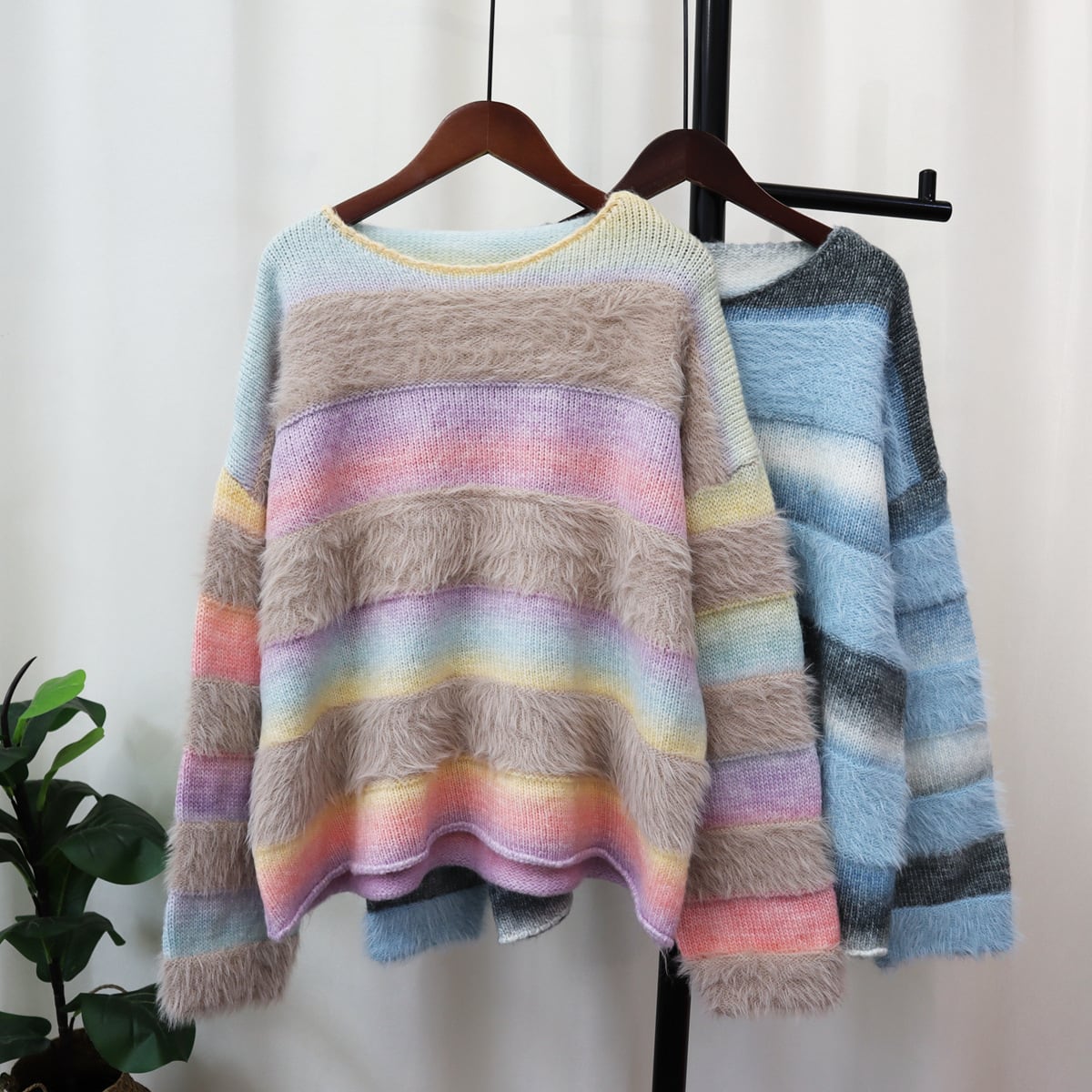 【tops】ボーダー柄ニットセーター　M18921