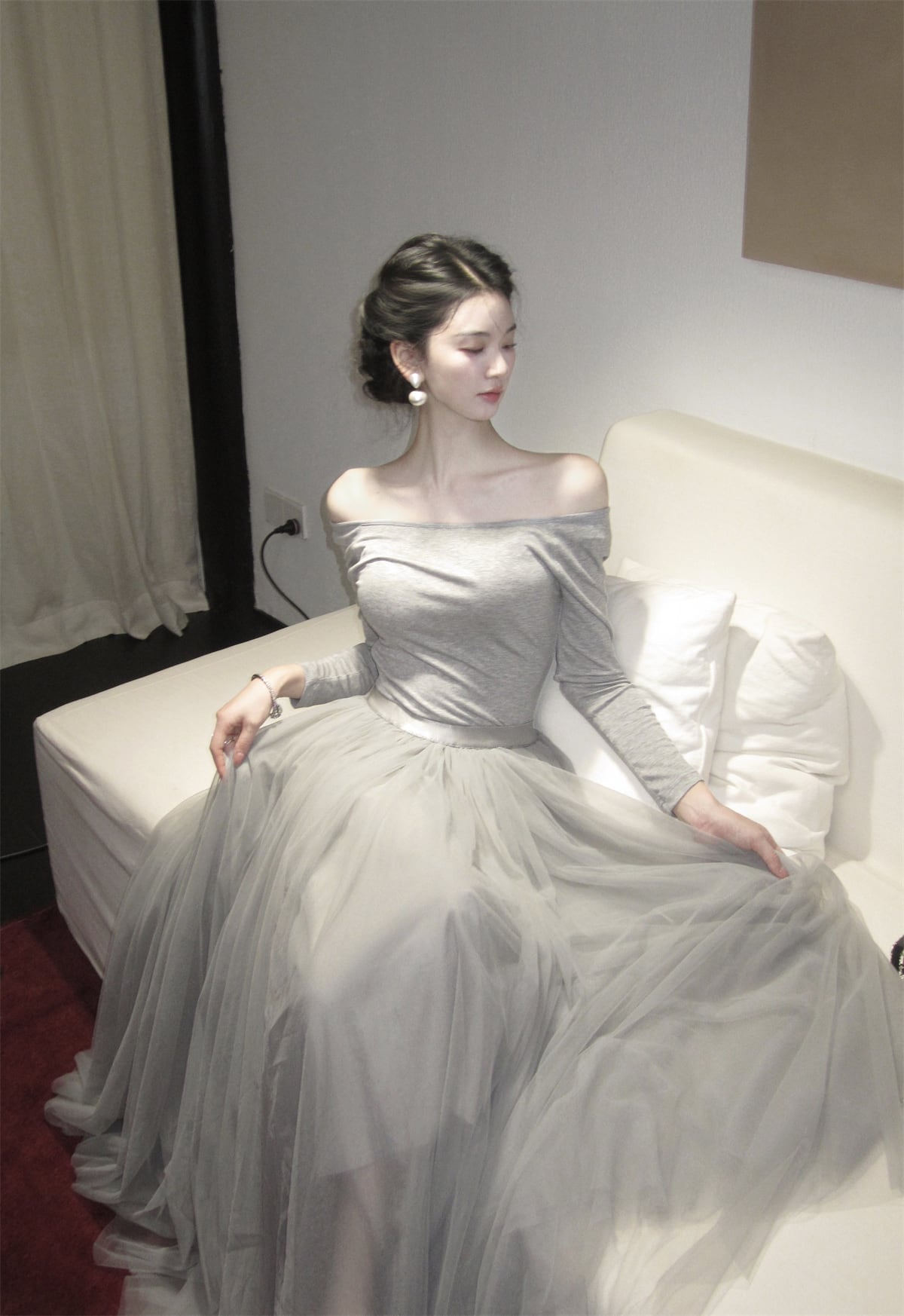 【dress】2WAYチュールドッキングロングワンピース　N3426