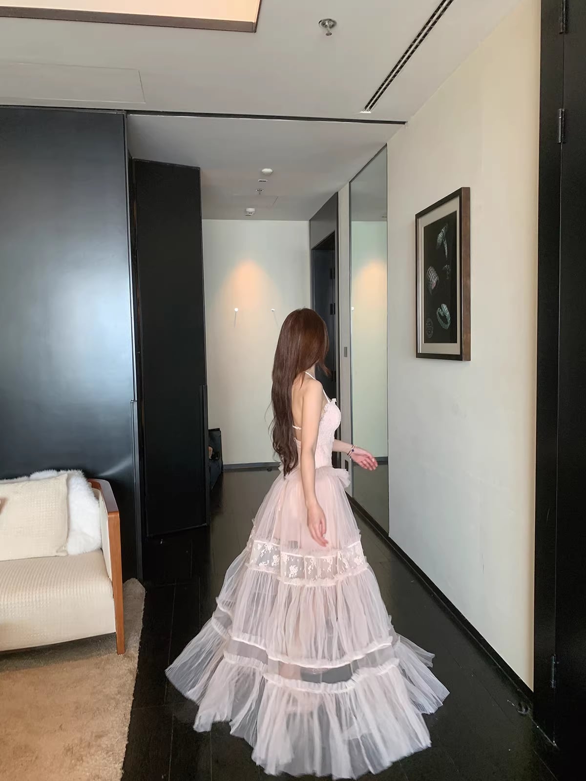 【dress】チュールレースロングワンピース Q7971