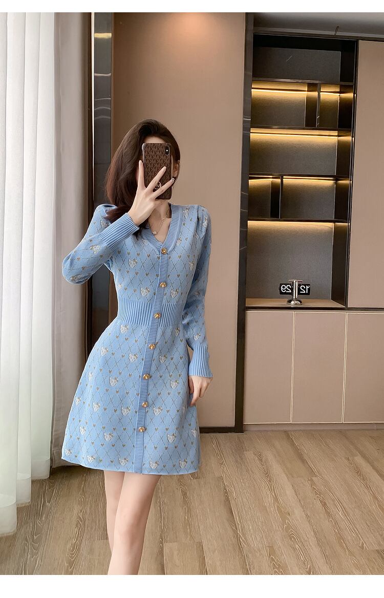 【dress】Vネックニットワンピース　M18605