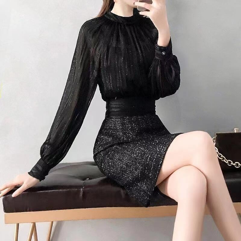 【dress】今季トレンド長袖切り替え韓国ファッションOL通勤無地パーティー卒業式タイトワンピースF1552