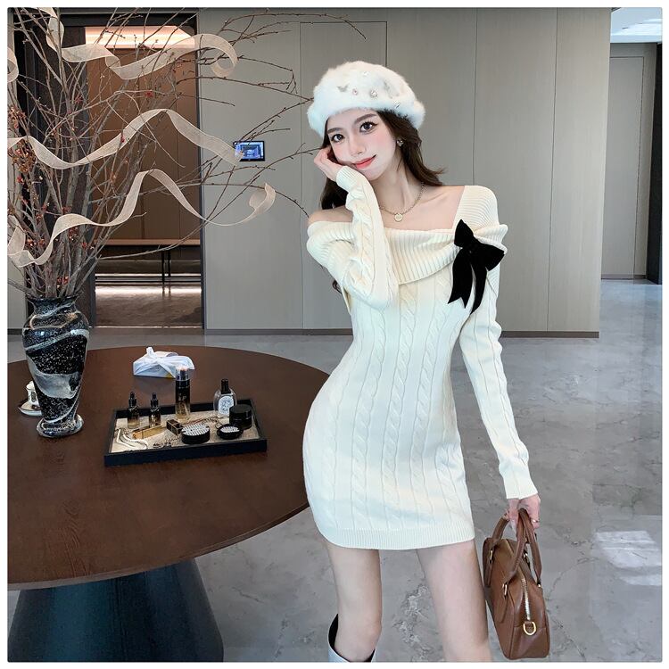 【dress】リボン付きニットワンピース　M28330